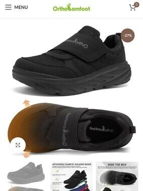 Orthocomfoot Men's Black Velcro Walking Sneakers